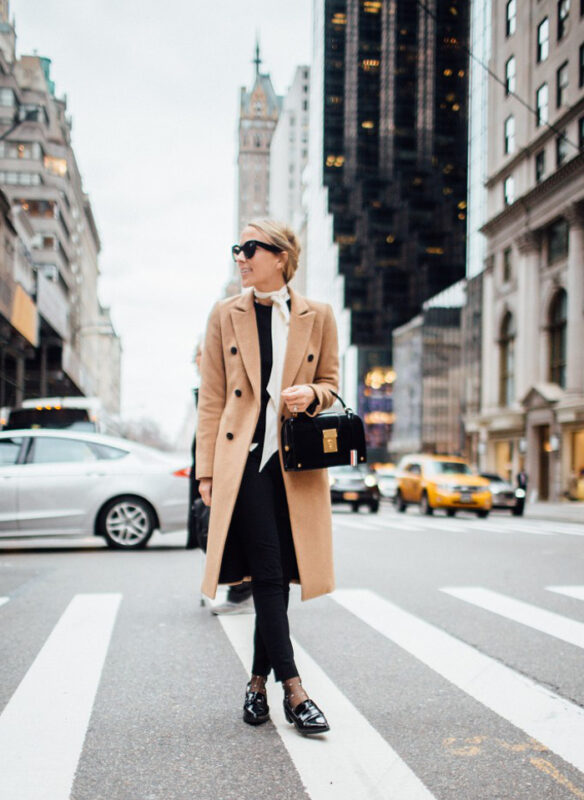 CAMEL COAT & BLACK ANKLE PANTS