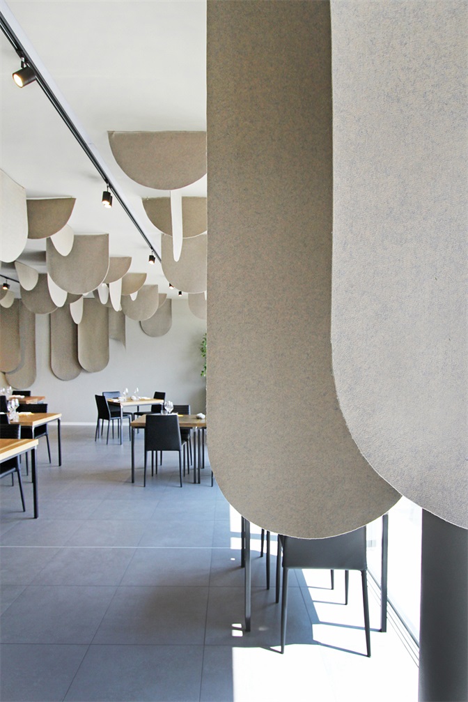 餐飲空間，毛氈材質，現代風格餐廳設計，餐廳設計，130平米餐廳設計