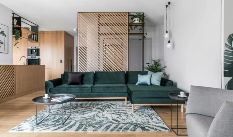 用斜拚格柵妝點，波蘭100㎡北歐風公寓設計