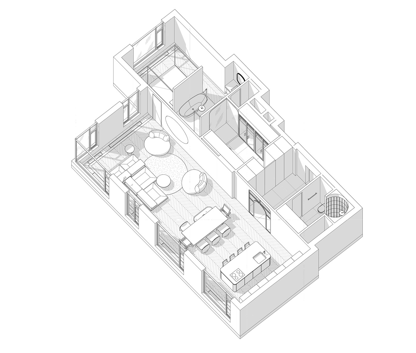 110㎡單臥室公寓,公寓設計,住宅設計,110㎡住宅設計,住宅設計案例,現代風格設計,ONE MORE BURO
