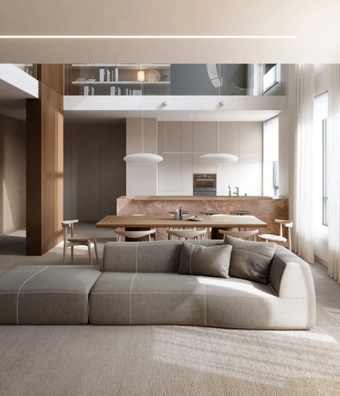 Sivak+Partners | 204㎡,基輔中性色調複式公寓