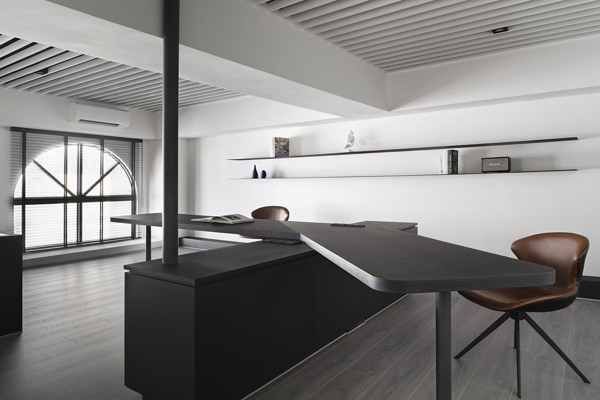 複式設計,複式設計案例,設計師自宅設計,設計師的家,120㎡住宅設計,黑白灰風格設計,辦公室設計