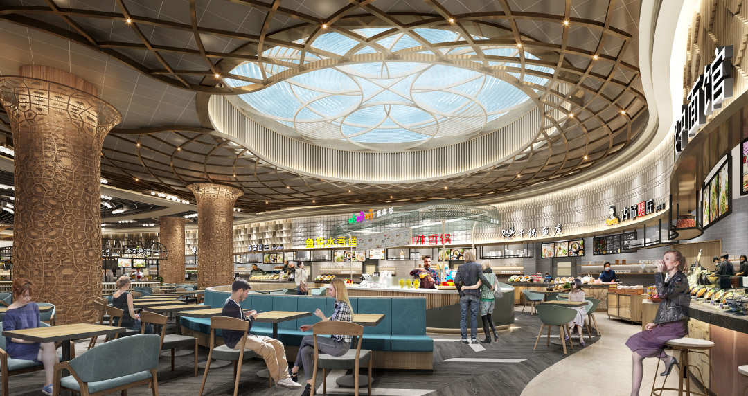 餐飲空間,食通天,美食廣場設計,美食街設計,華潤萬象城美食街,沈陽萬象城美食街,金楓設計