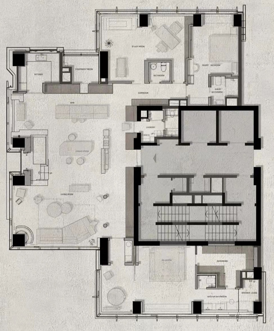 370㎡大平層設計,370㎡,住宅設計案例,大平層設計,侘寂風格住宅設計,侘寂風格住宅,大平層設計案例,南京住宅設計,南京大平層設計,南京“劇場”住宅,ht DESIGN STUDIO,ht DESIGN