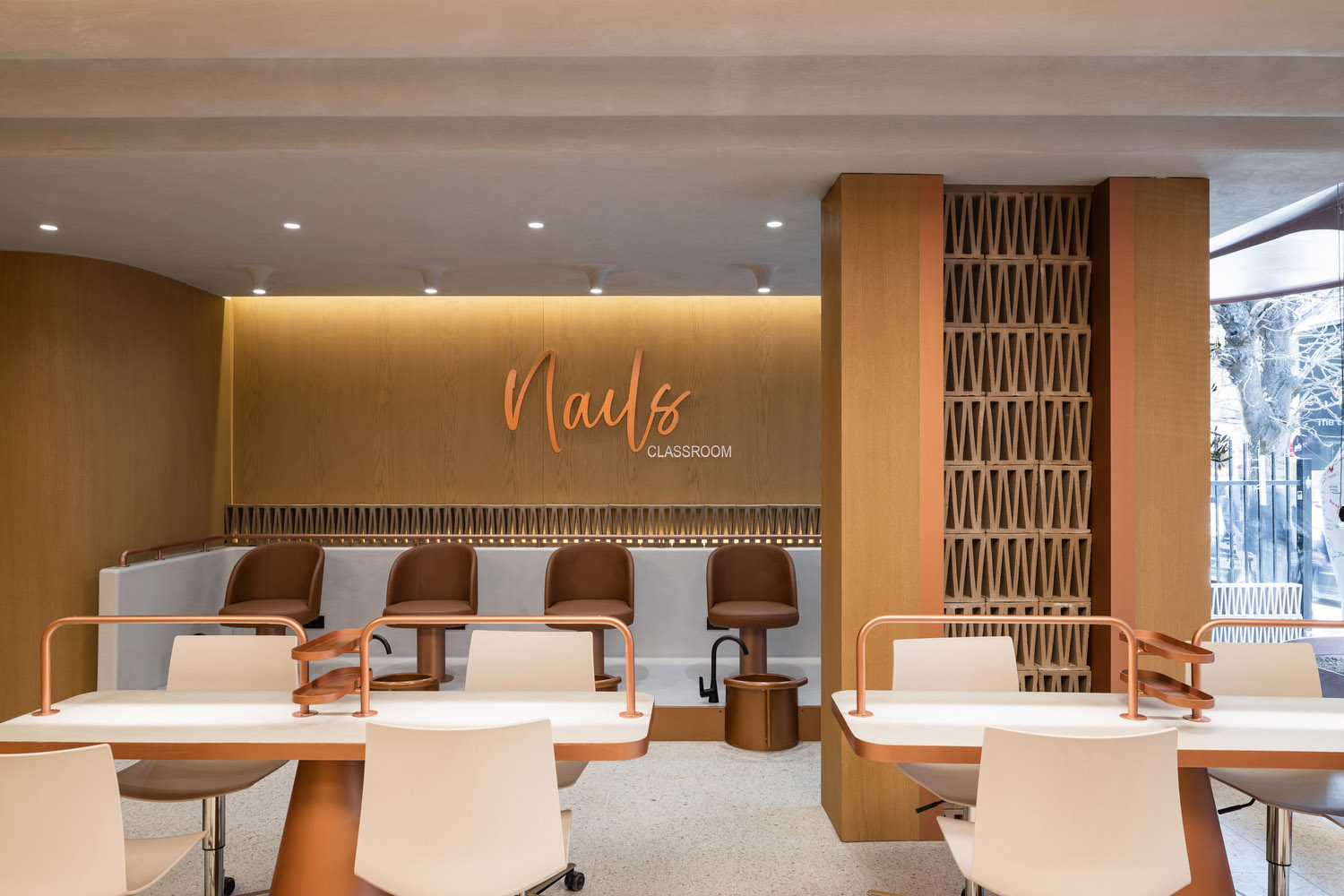 美甲店設計,暖色調,網紅風,養生&美容店設計,美容培訓學校,NOMMA studio,培訓學校,網紅風格美容店,美容店設計案例