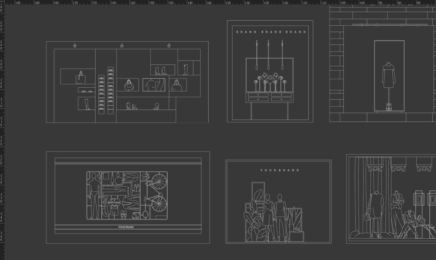 創意立麵素材,設計師的靈感,讓設計更有趣,設計師必備創意素材,矢量素材下載,矢量設計素材,店鋪櫥窗CAD,CAD素材,櫥窗CAD立麵圖庫,店鋪櫥窗立麵圖塊