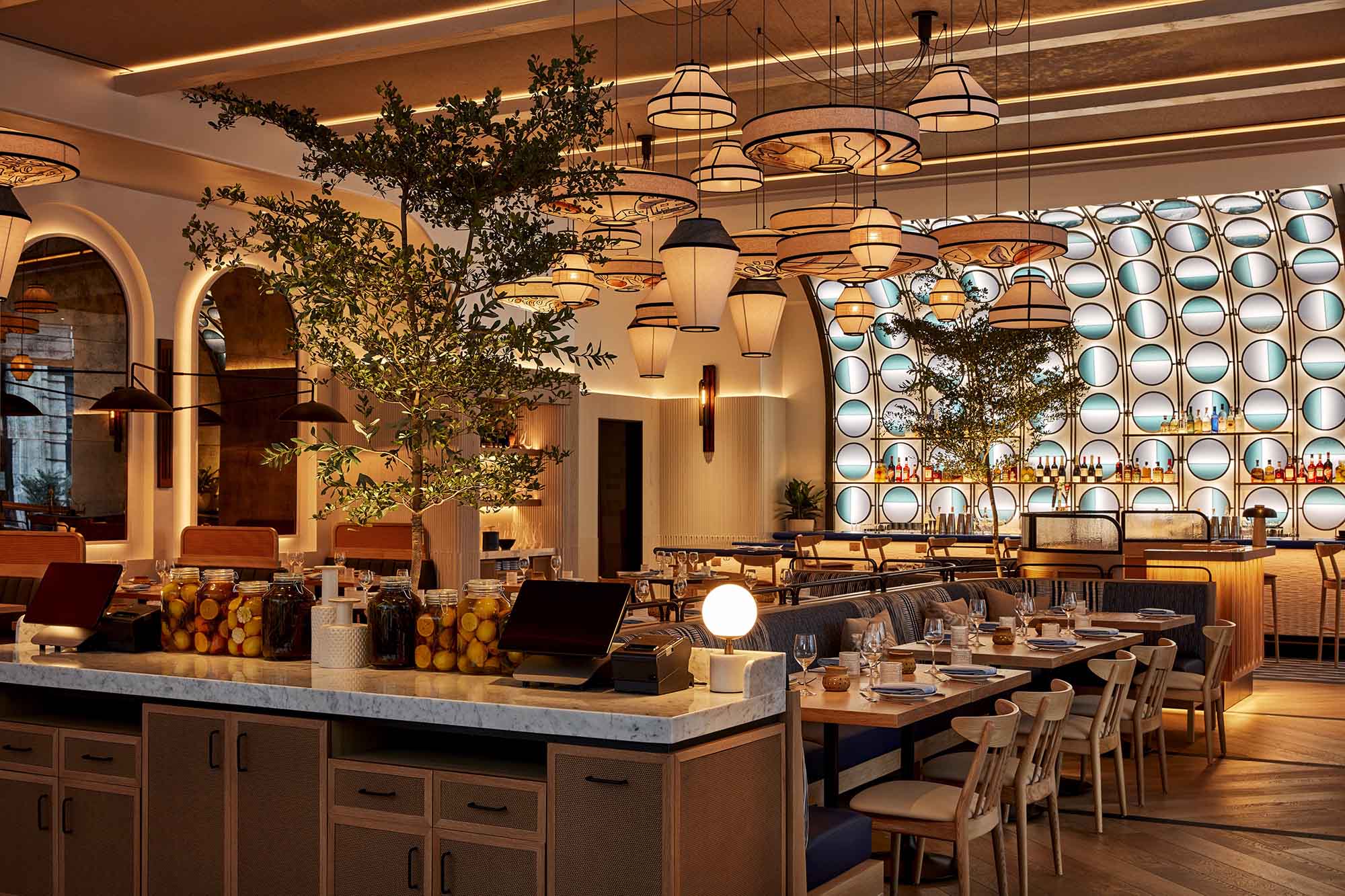 國外酒店餐廳設計,酒店餐廳設計案例,地中海美食餐廳,紐約麗思卡爾頓酒店,麗思卡爾頓酒店餐廳,Rockwell Group