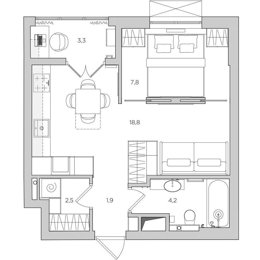 公寓設計,公寓設計案例,Alexander Tischler,38㎡,莫斯科,小戶型設計,公寓裝修,最小宅,小戶型改造設計