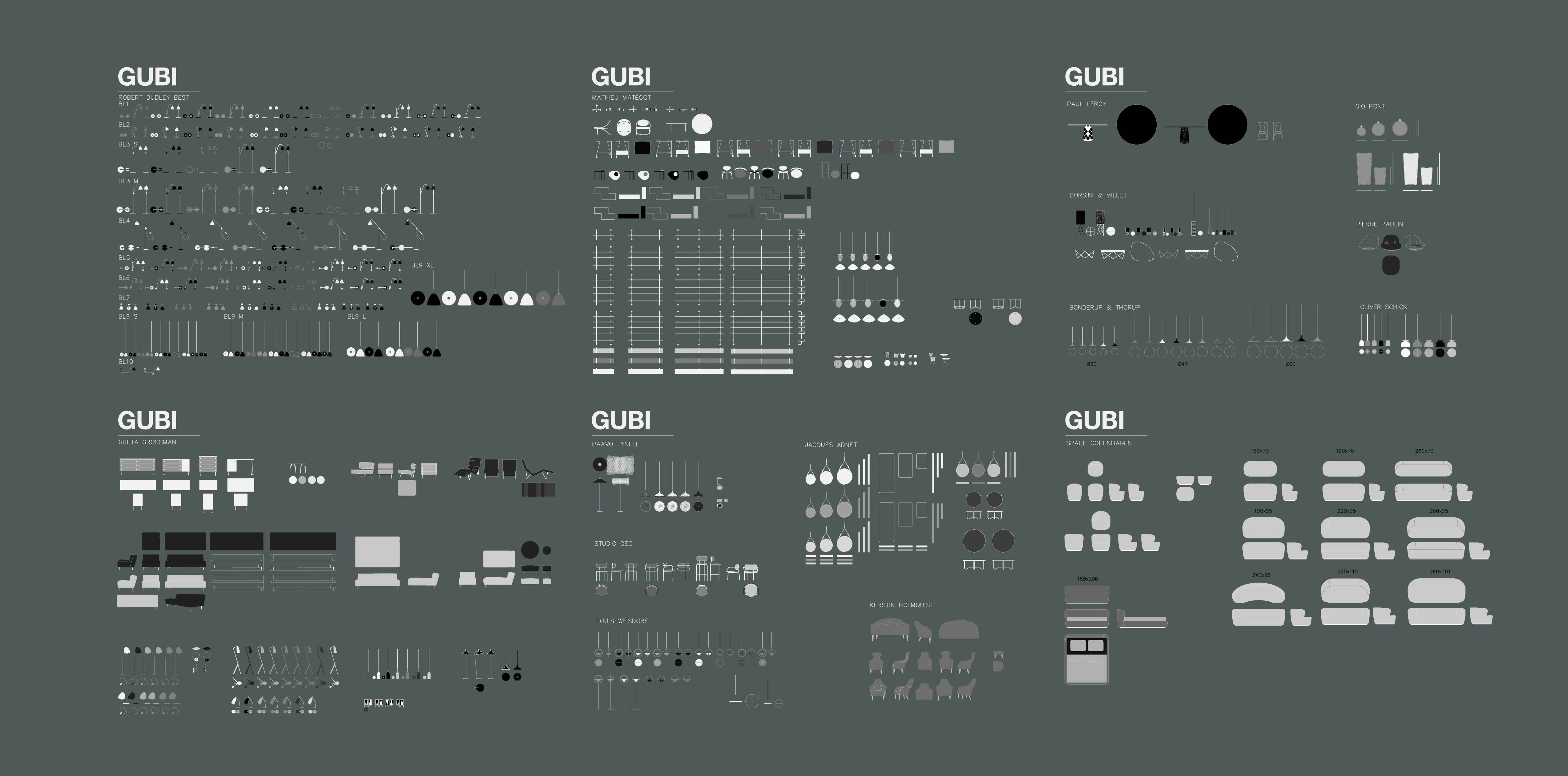 創意家具CAD圖集,頂級cad圖庫,網紅家具CAD圖庫,網紅家具CAD圖集,GUBI 原創進口家具圖庫,設計師必備CAD圖庫