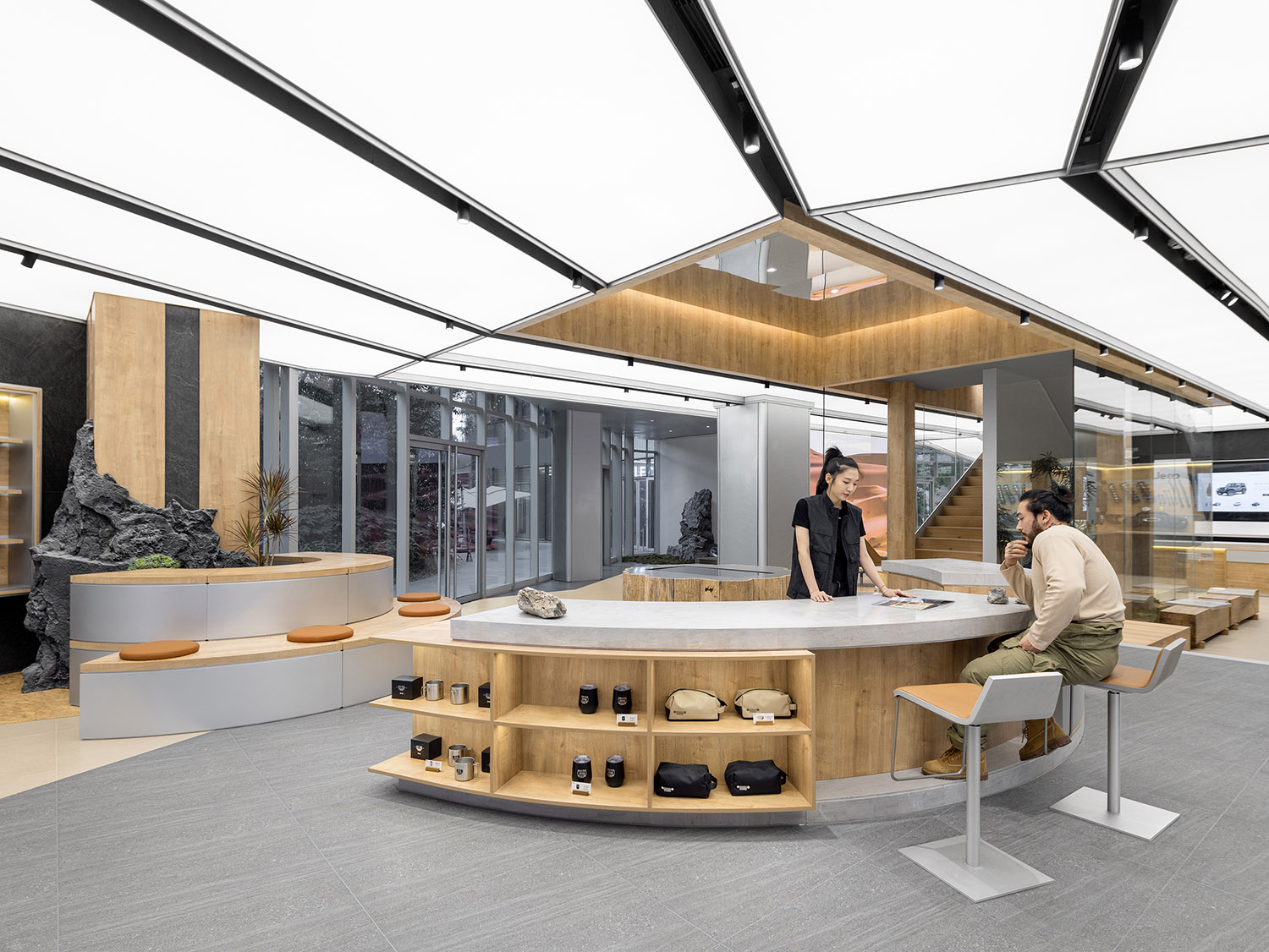 展廳設計,汽車展廳設計,展廳設計案例,展廳設計方案,體驗店設計,汽車體驗店設計,Jeep汽車展廳,Jeep全球首家旗艦體驗中心,上海,Jeep探享中心,旗艦店設計,汽車銷售店設計,INGROUP