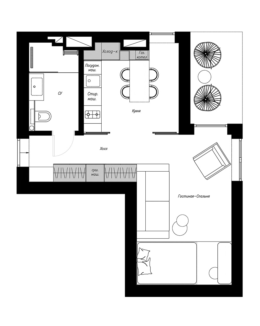 公寓設計,ATM Interior,公寓設計案例,單身公寓,國外公寓設計,加裏寧格勒,30㎡,公寓裝修設計