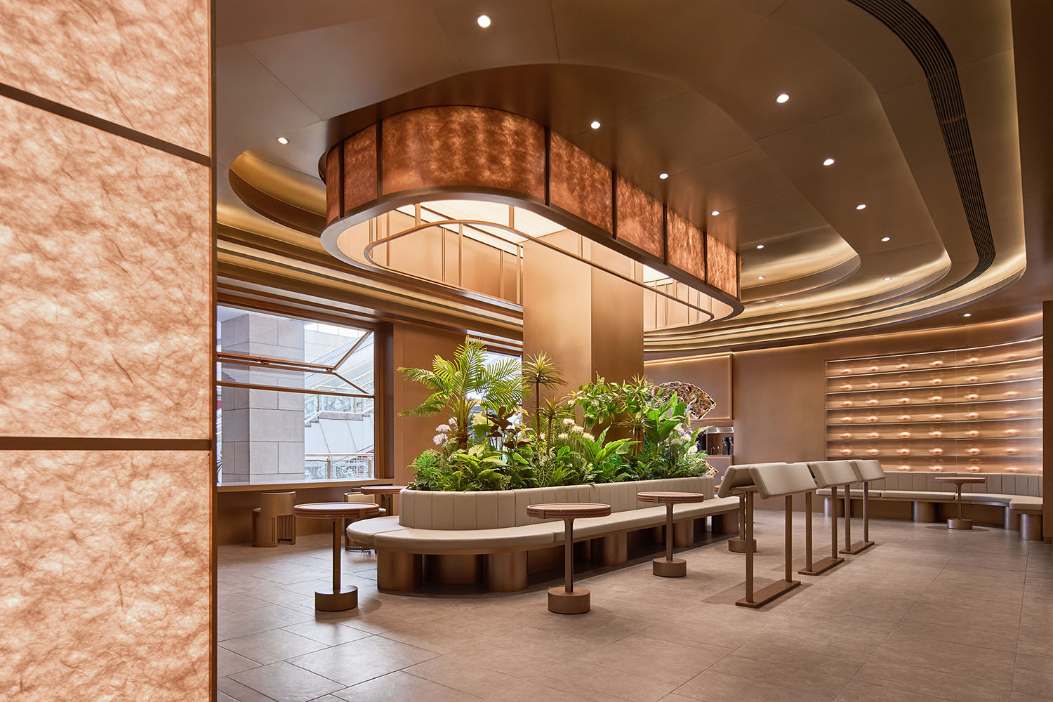 茶飲店設計,茶飲店設計案例,茶飲店設計方案,奶茶店設計,創意茶飲店,霸王茶姬TEA BAR上海兩家旗艦店,霸王茶姬環球港旗艦店,霸王茶姬美羅城旗艦店,尚洋藝術