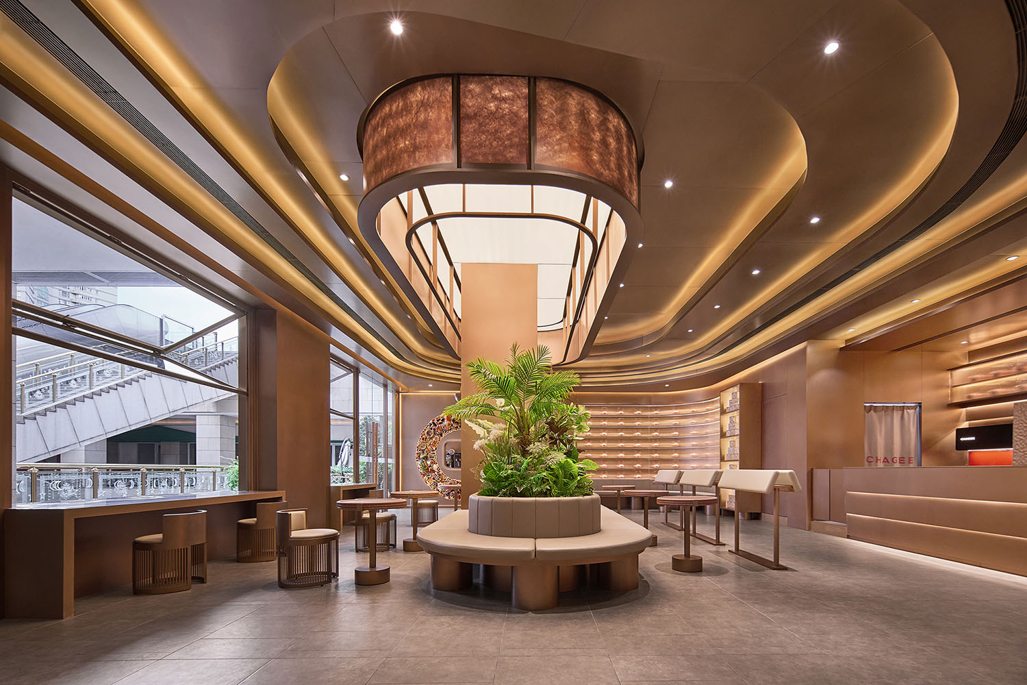 茶飲店設計,茶飲店設計案例,茶飲店設計方案,奶茶店設計,創意茶飲店,霸王茶姬TEA BAR上海兩家旗艦店,霸王茶姬環球港旗艦店,霸王茶姬美羅城旗艦店,尚洋藝術