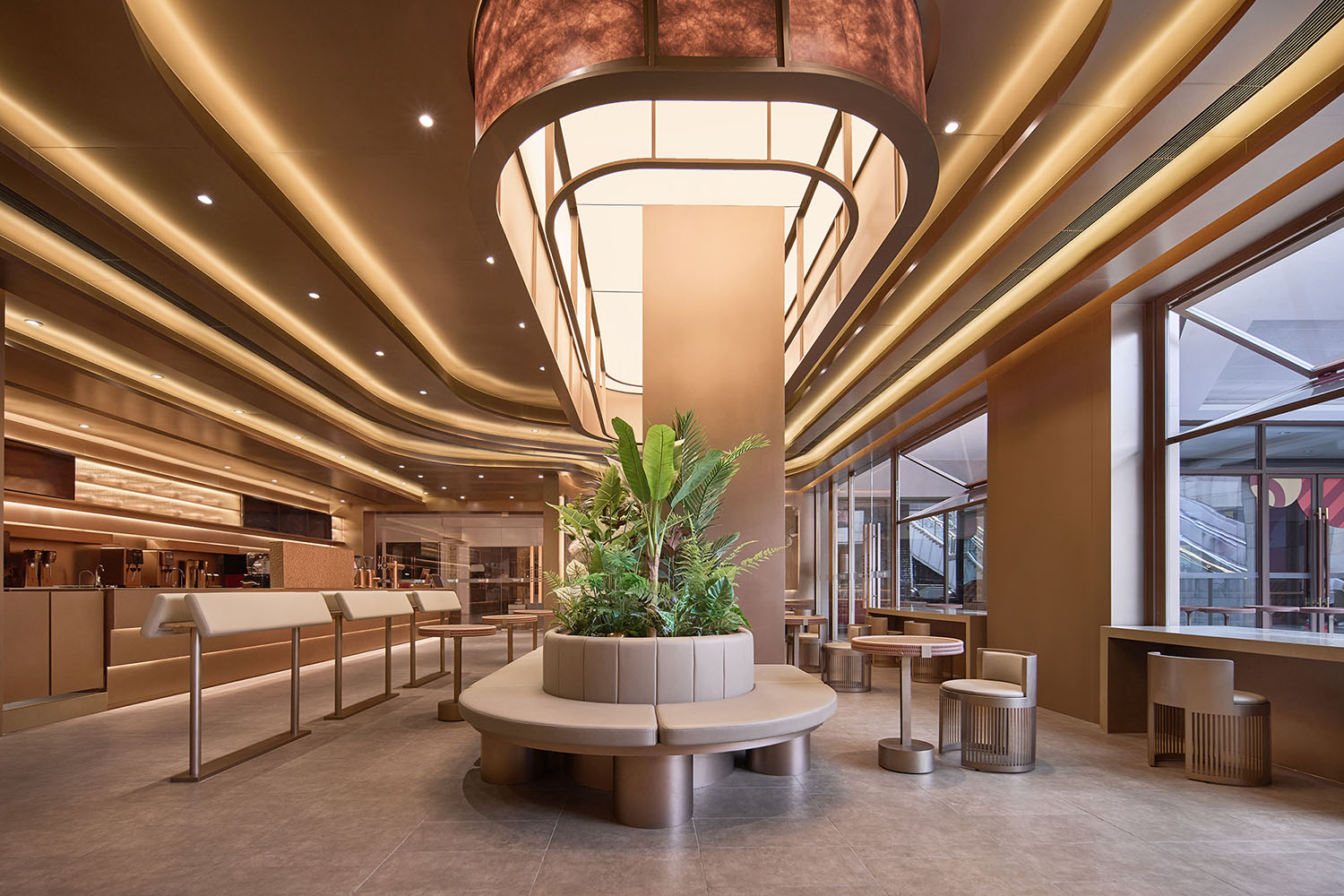 茶飲店設計,茶飲店設計案例,茶飲店設計方案,奶茶店設計,創意茶飲店,霸王茶姬TEA BAR上海兩家旗艦店,霸王茶姬環球港旗艦店,霸王茶姬美羅城旗艦店,尚洋藝術