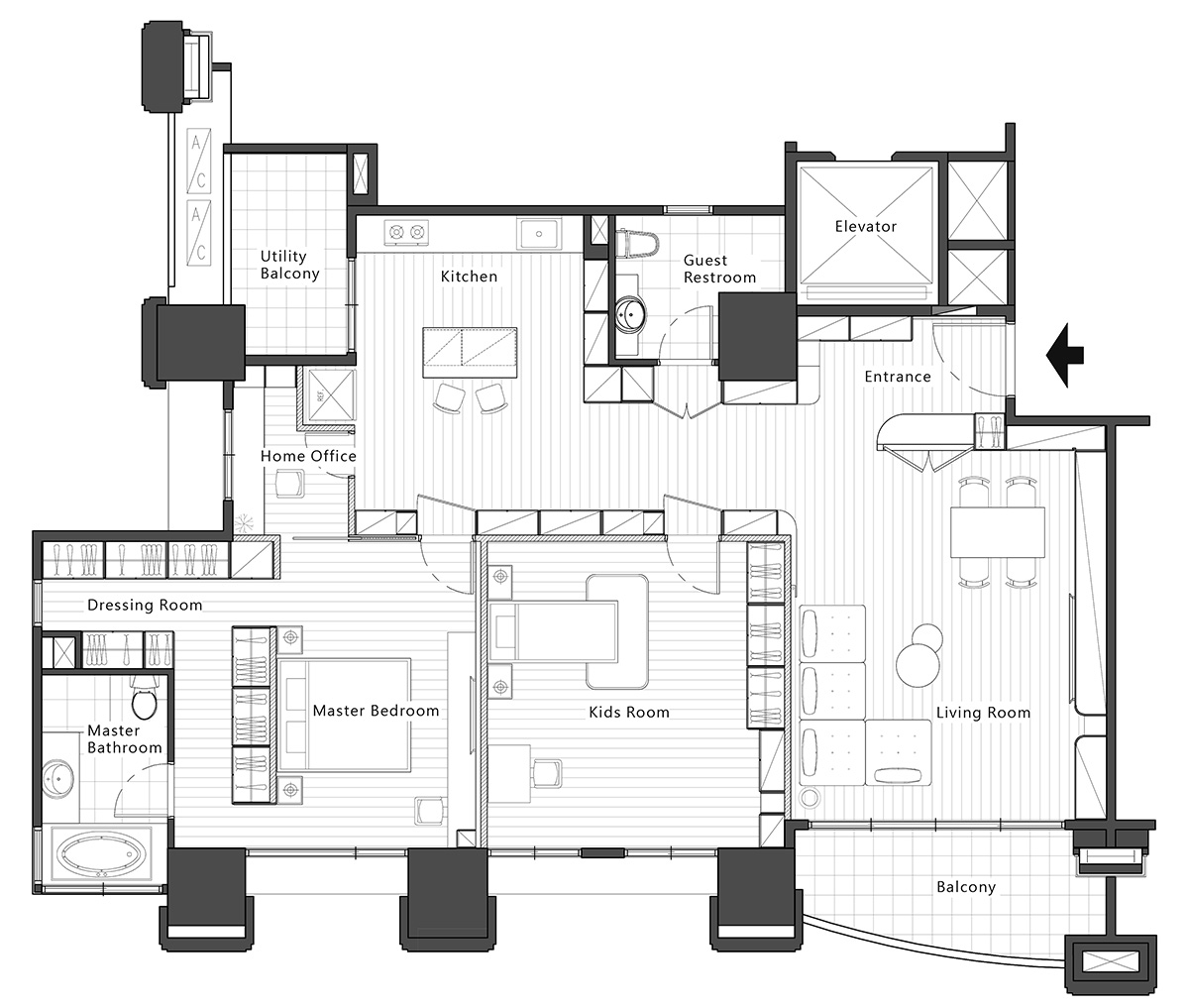 152㎡,喬治黑羊設計,家裝設計,家裝設計案例,大平層設計方案,現代風格住宅設計,台北,公寓設計,152㎡