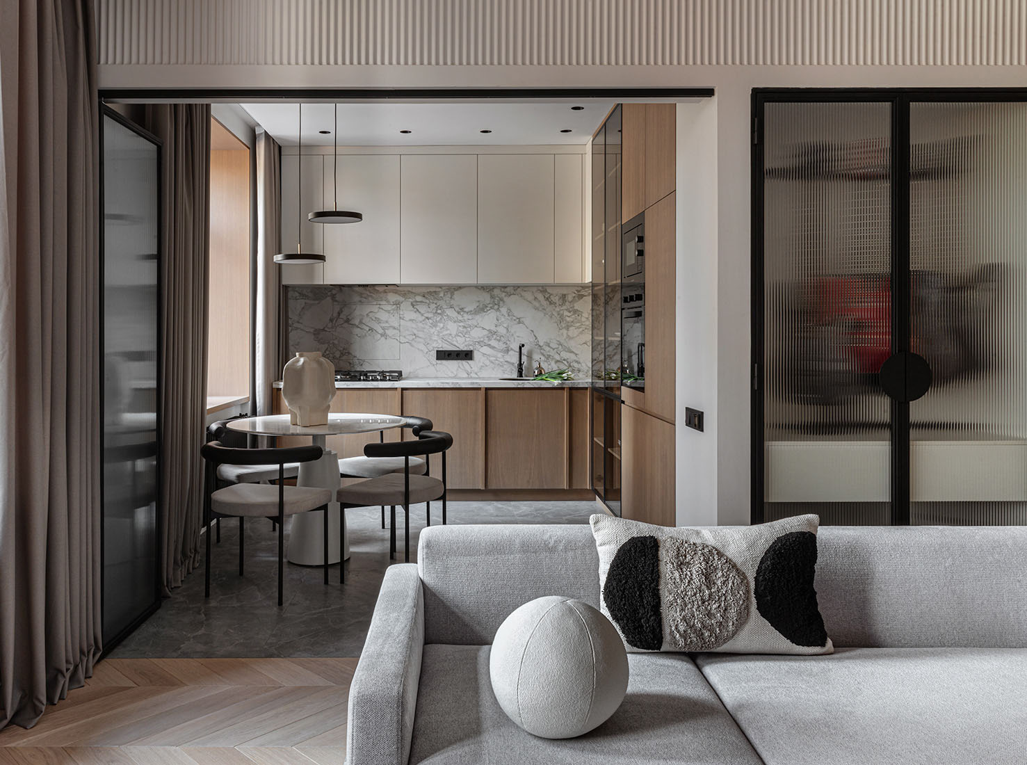 Osome,公寓設計,小戶型設計案例,小公寓設計,三室公寓,原木色+白色,長虹玻璃,65㎡