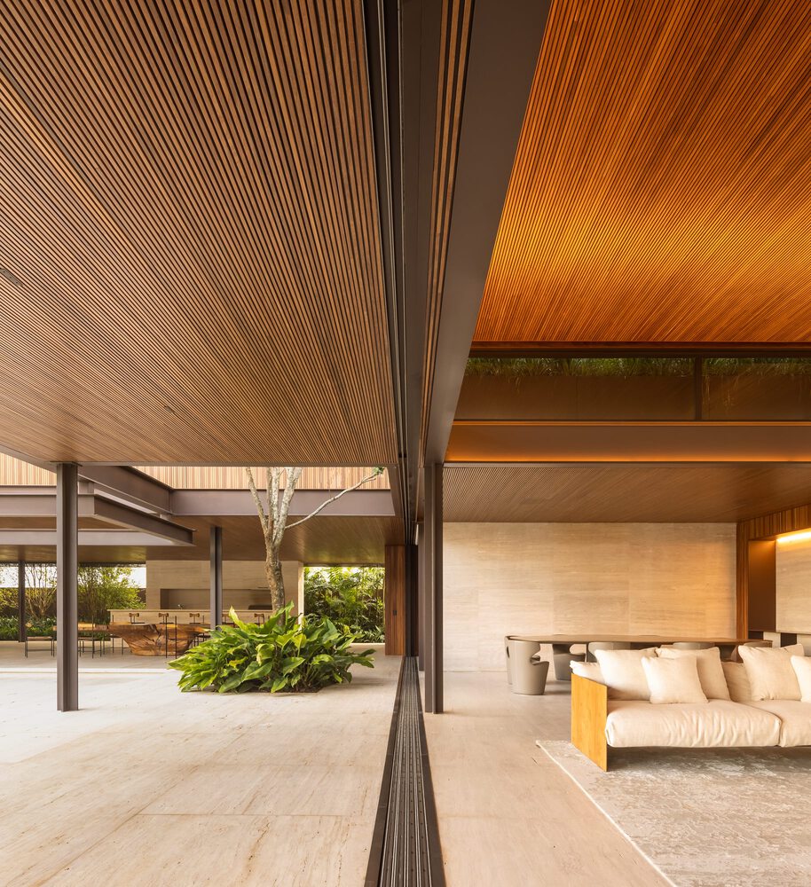 Fernanda Marques Arquitetura,別墅設計案例,別墅設計方案,開放式別墅,巴西,聖何塞,1400㎡,庭院別墅,原木色