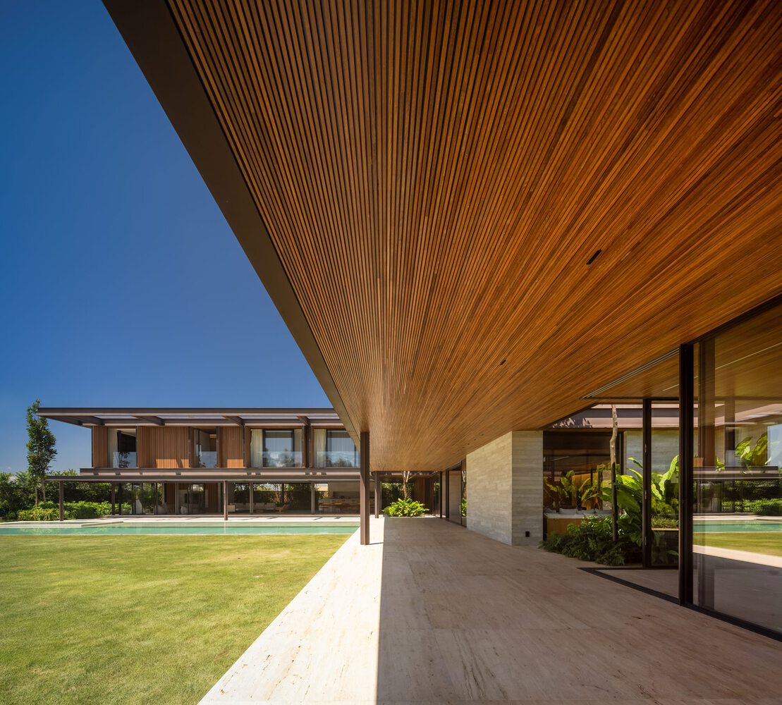 Fernanda Marques Arquitetura,別墅設計案例,別墅設計方案,開放式別墅,巴西,聖何塞,1400㎡,庭院別墅,原木色