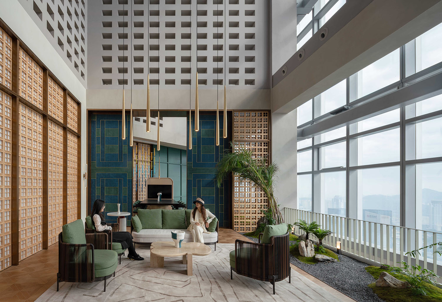 展廳設計,企業展廳設計,茶室設計,接待中心設計,浙江台州,騰達中心34層屋頂花園,作意設計