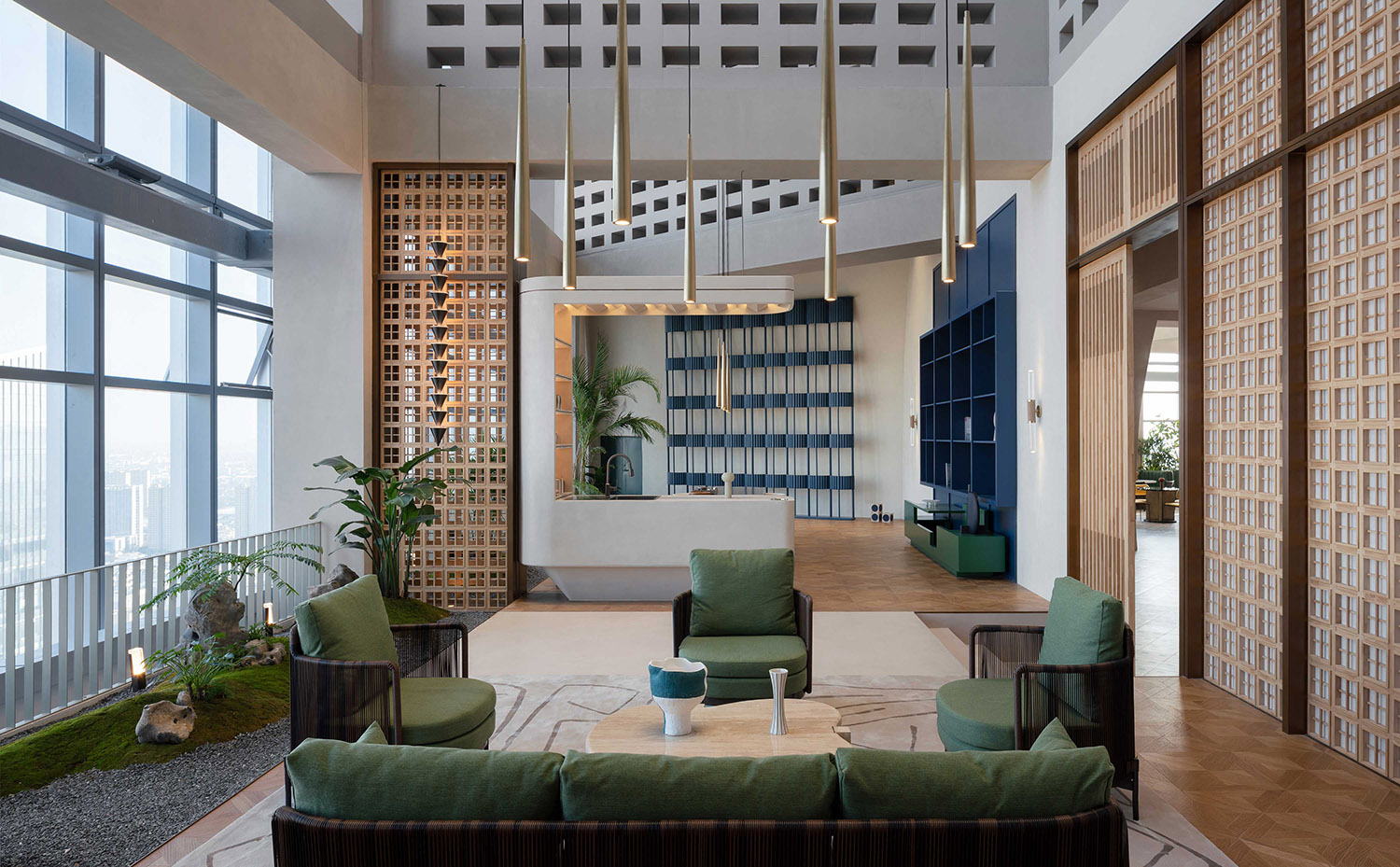 展廳設計,企業展廳設計,茶室設計,接待中心設計,浙江台州,騰達中心34層屋頂花園,作意設計