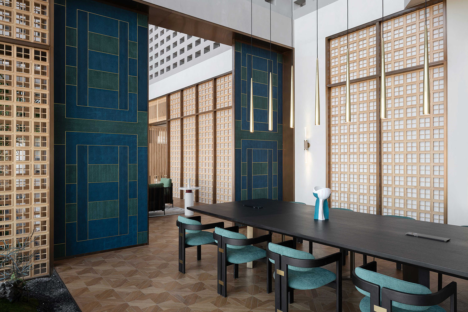 展廳設計,企業展廳設計,茶室設計,接待中心設計,浙江台州,騰達中心34層屋頂花園,作意設計