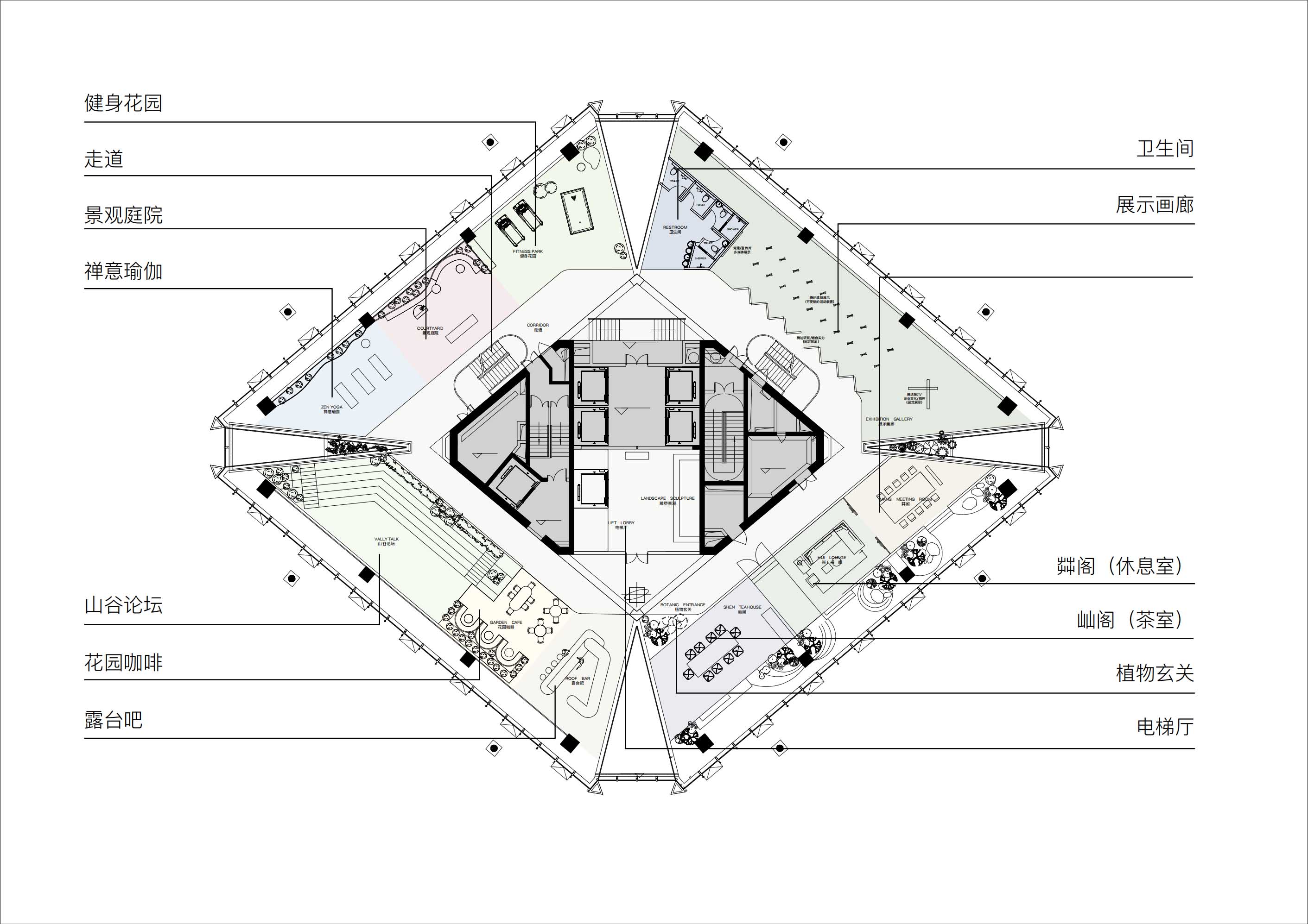 展廳設計,企業展廳設計,茶室設計,接待中心設計,浙江台州,騰達中心34層屋頂花園,作意設計