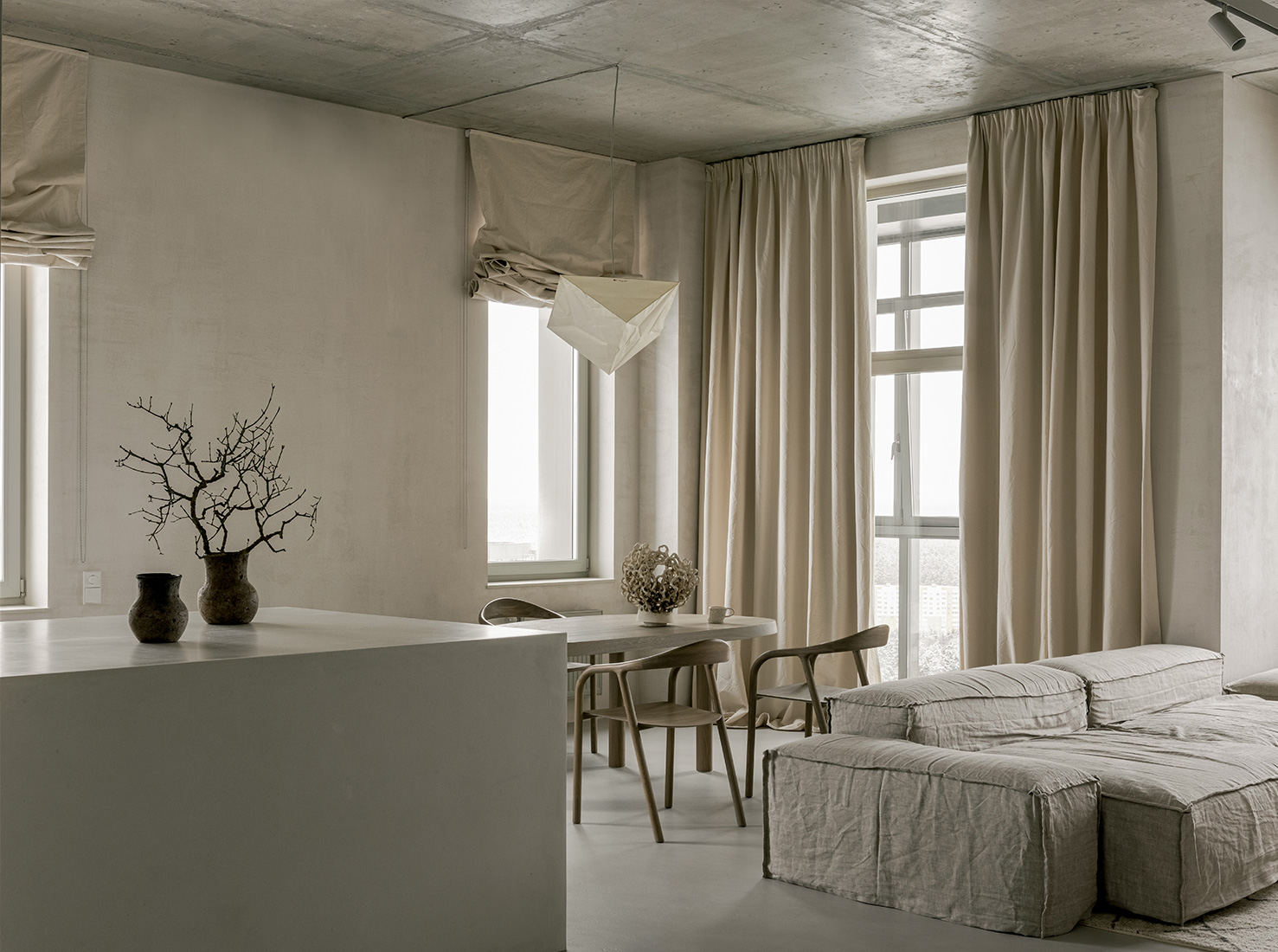 Vlad Kudin,公寓設計案例,公寓設計方案,侘寂風格公寓設計,明斯克,公寓設計,微水泥,100㎡,極簡主義