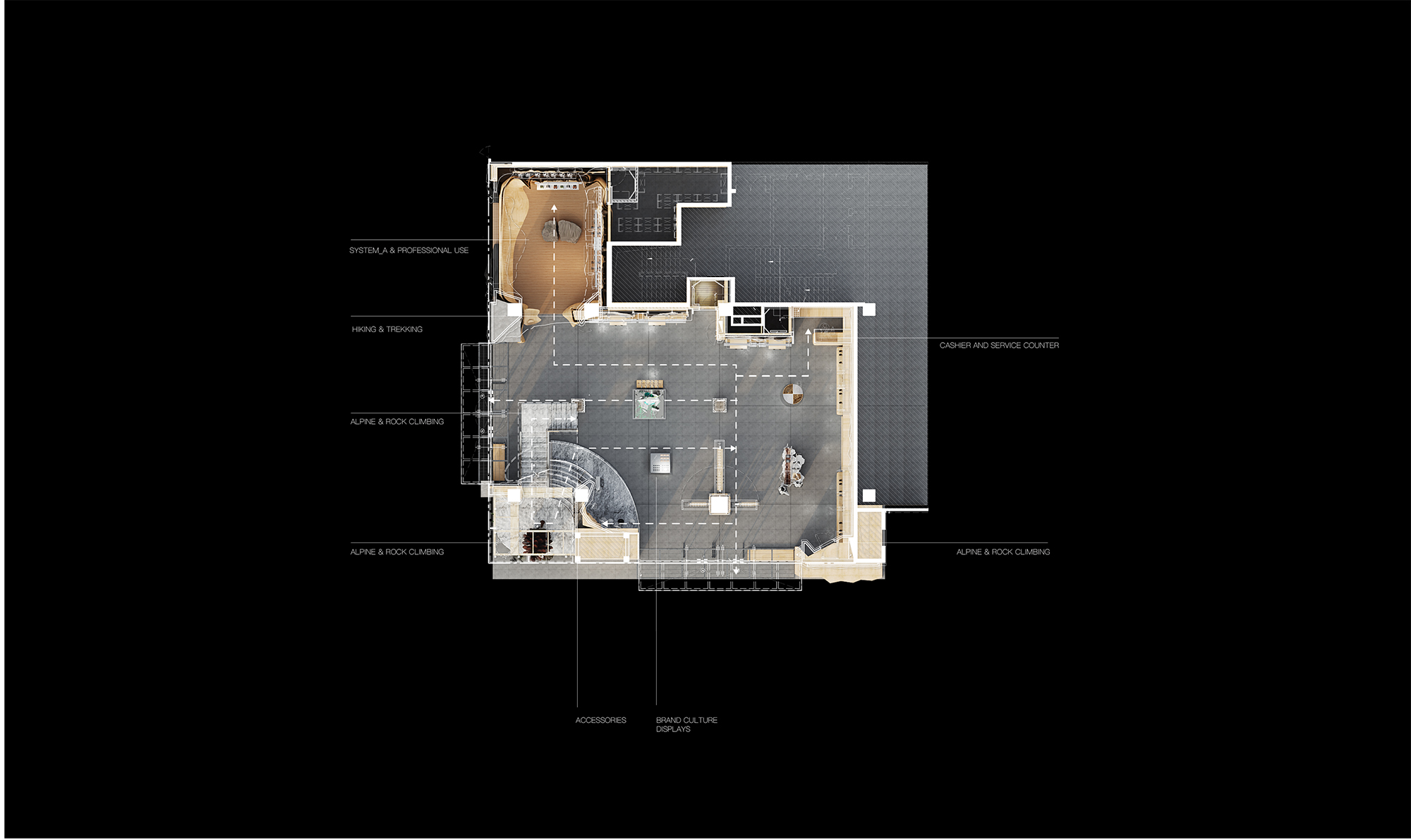 服裝店設計,零售店設計,戶外服裝零售店,服裝店設計案例,ARC'TERYX始祖鳥,始祖鳥北京店致敬溫哥華文化脈絡,尚洋藝術,北京