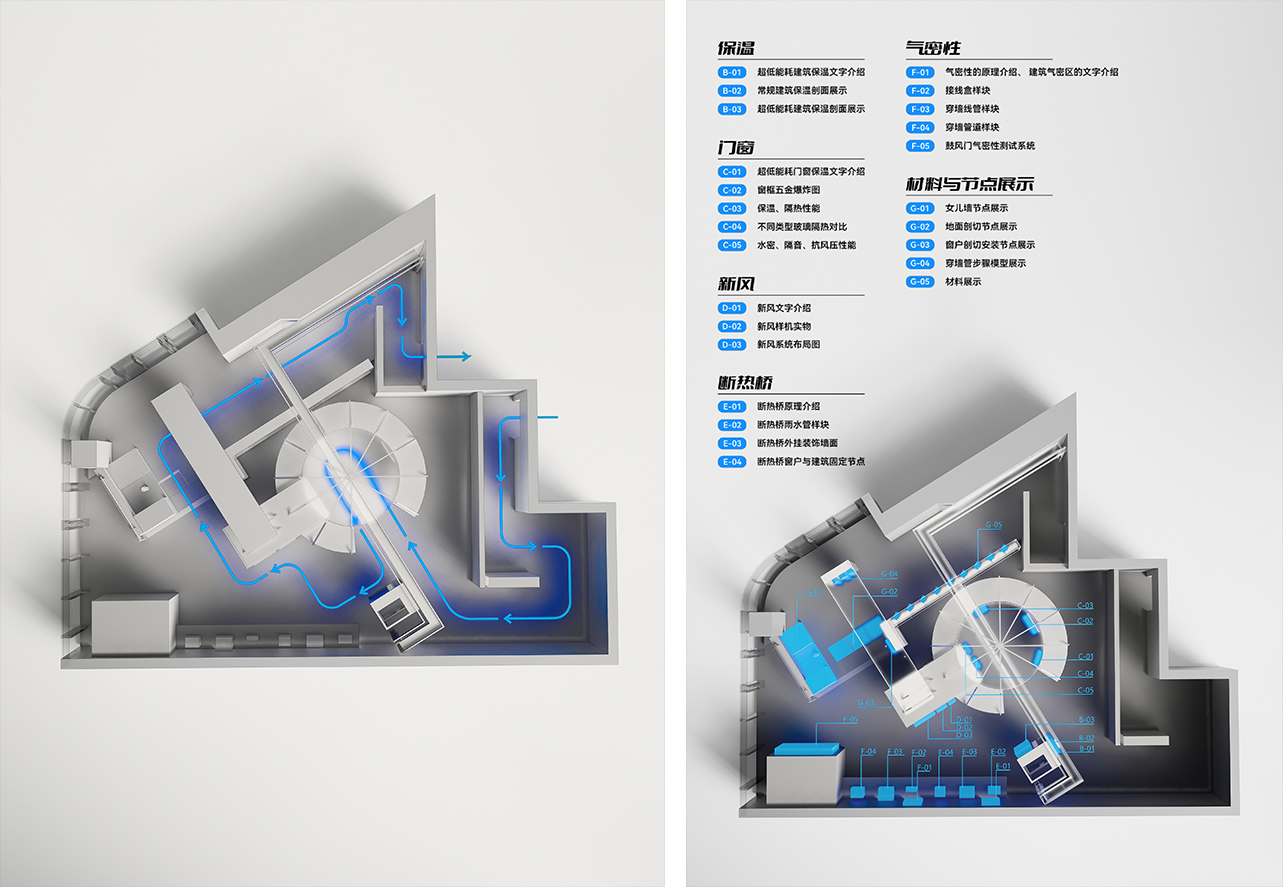 展廳設計,展廳設計案例,展廳設計方案,材料展廳設計,建材展廳設計,西安,超低能耗建築技術展廳,堂晤設計