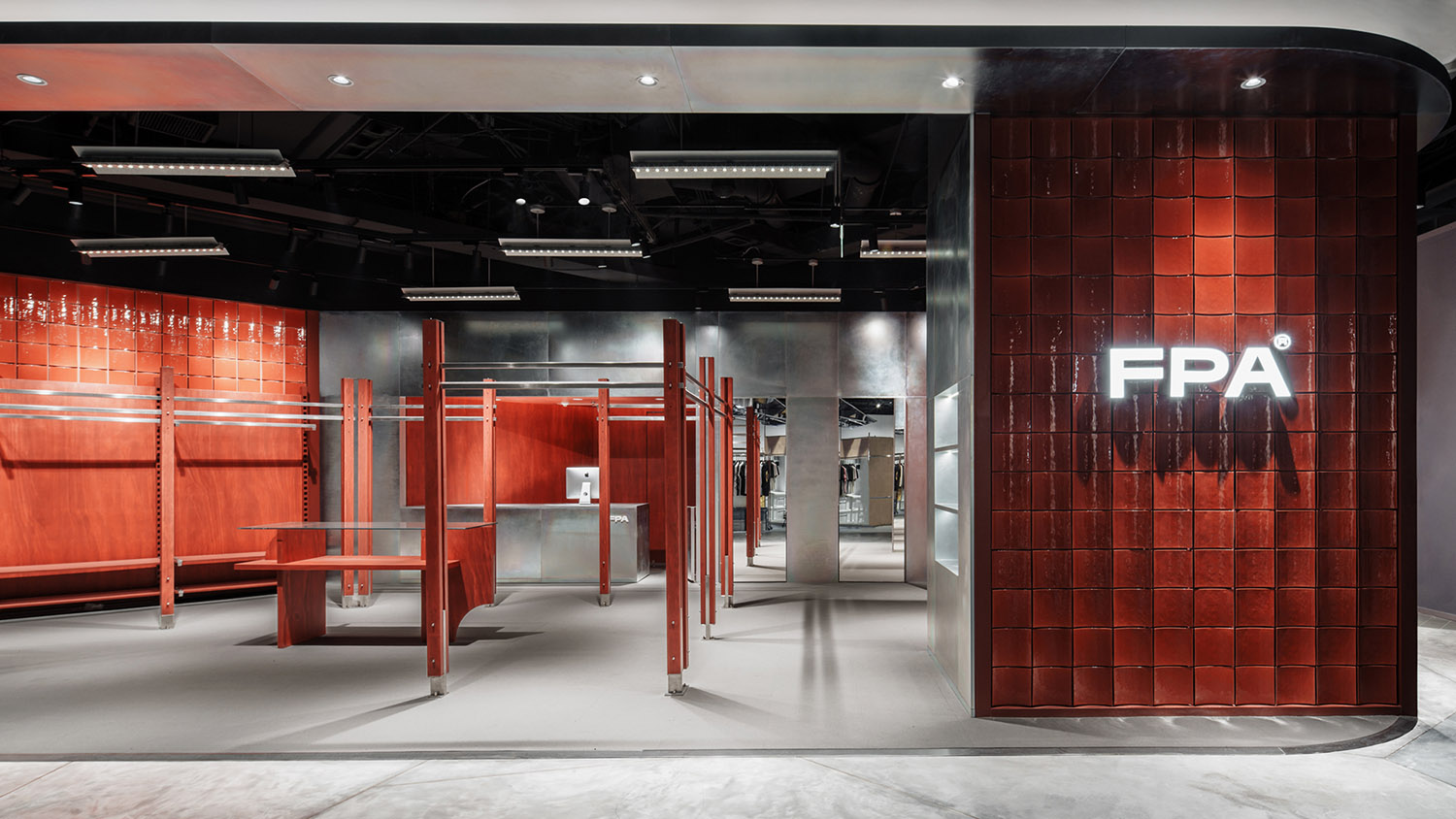 時裝店設計,零售店設計,服裝店設計,服飾零售店設計,時裝店設計案例,時裝店設計方案,上海,重慶,成都,西安,FPA四城四景以單一材質搭建品牌脈絡,永創設計