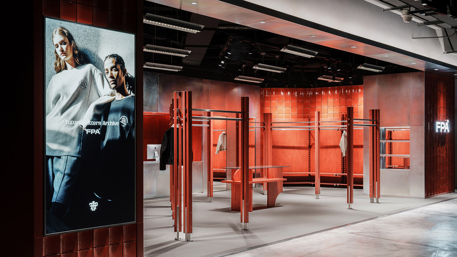 時裝店設計,零售店設計,服裝店設計,服飾零售店設計,時裝店設計案例,時裝店設計方案,上海,重慶,成都,西安,FPA四城四景以單一材質搭建品牌脈絡,永創設計