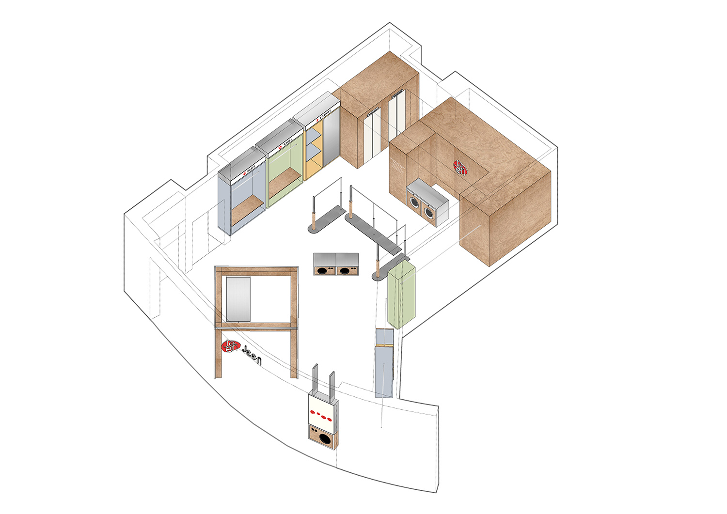 服裝店設計案例,服裝店設計方案,服裝店設計,零售店設計,商店設計,服裝零售店 服裝店,多巴胺衣櫥Jeen上海首店,上海,MEEM HOUSE