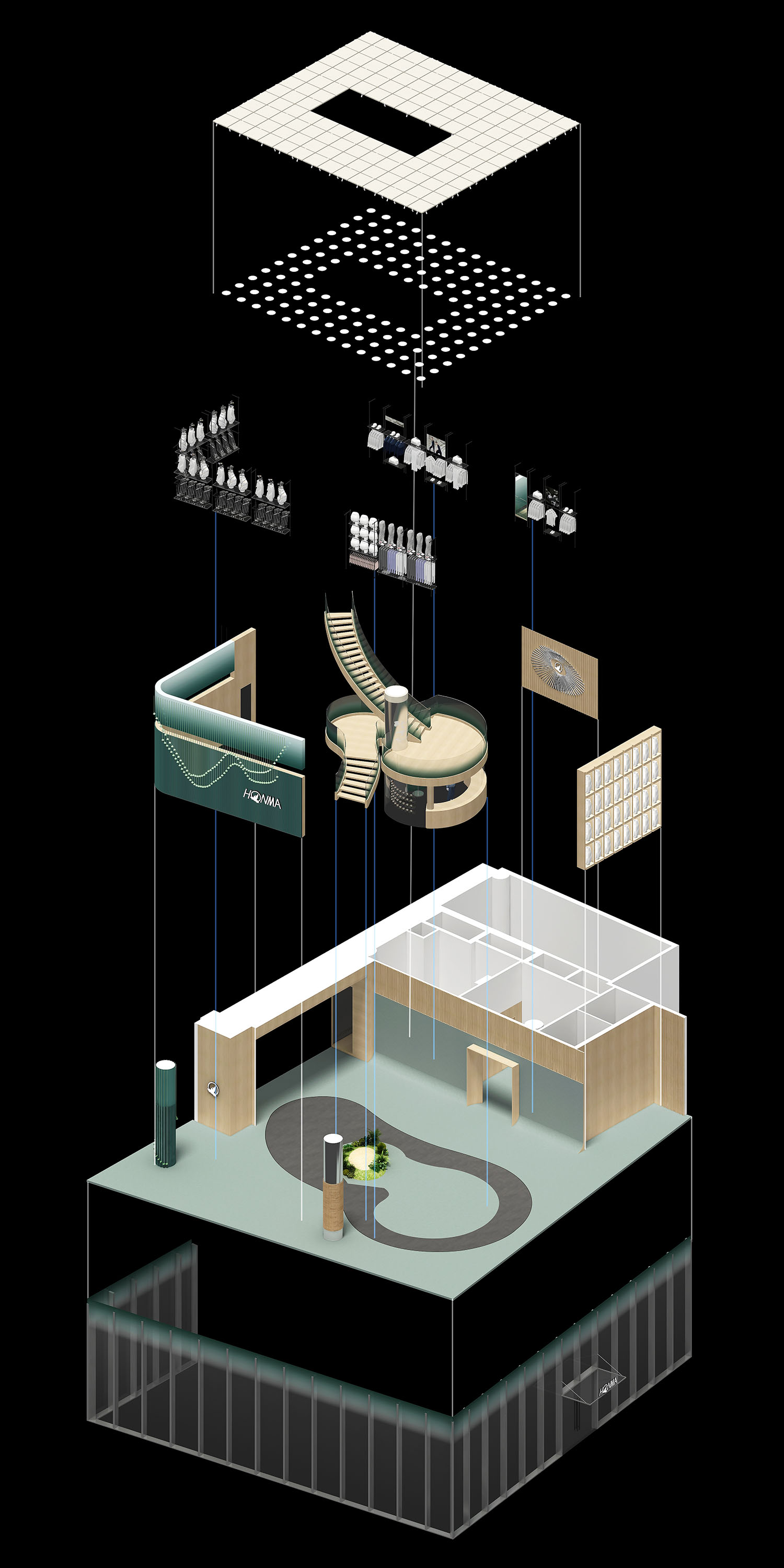 零售店設計,服裝零售店設計,服裝店設計,戶外品牌服裝零售店設計,零售店設計案例,零售店設計方案,上海HONMA之家新天地店,上海,DCDC DESIGN