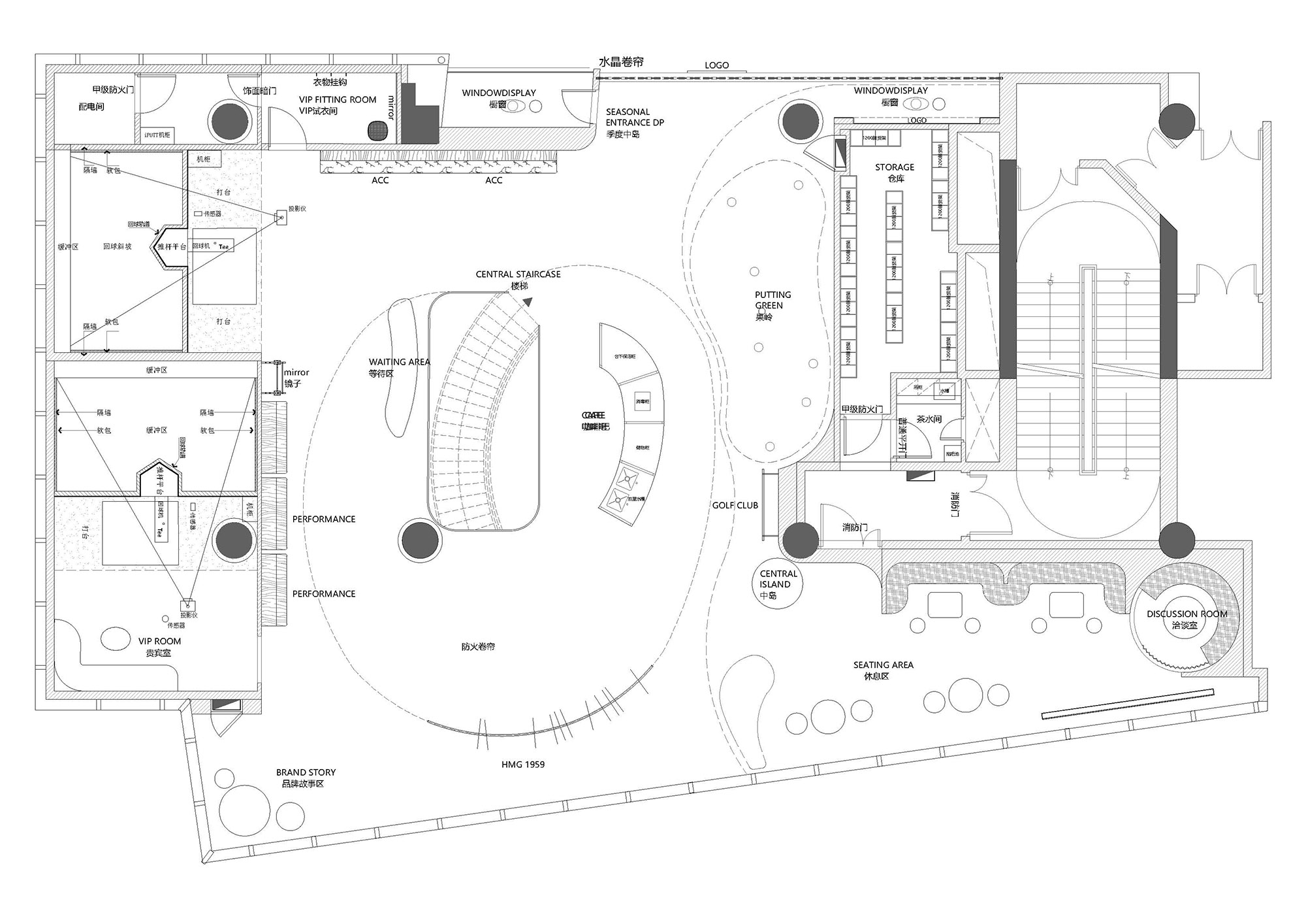 零售店設計,服裝零售店設計,服裝店設計,戶外品牌服裝零售店設計,零售店設計案例,零售店設計方案,上海HONMA之家新天地店,上海,DCDC DESIGN