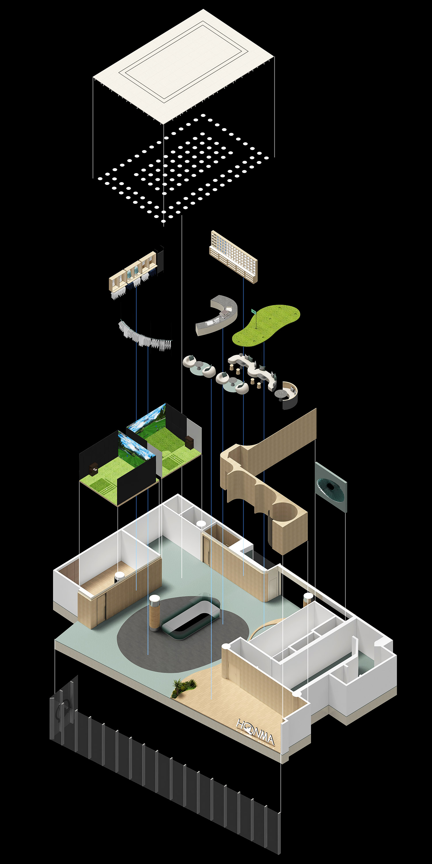 零售店設計,服裝零售店設計,服裝店設計,戶外品牌服裝零售店設計,零售店設計案例,零售店設計方案,上海HONMA之家新天地店,上海,DCDC DESIGN
