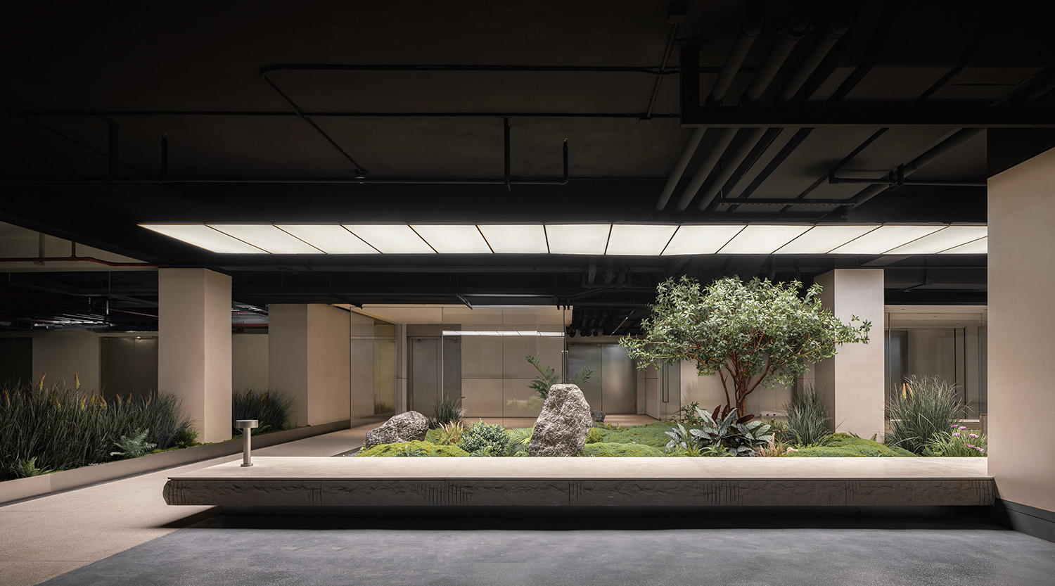 接待大堂設計,辦公樓接待大堂設計,電梯間設計,公共空間設計,辦公樓衛生間設計,杭州黃龍國際中心四期「微交互」擬態未來辦公方式,杭州,TOMO東木築造