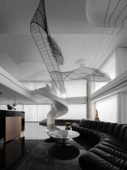 劉捷設計事務所 | 1000㎡,福州黑白灰極簡頂層複式