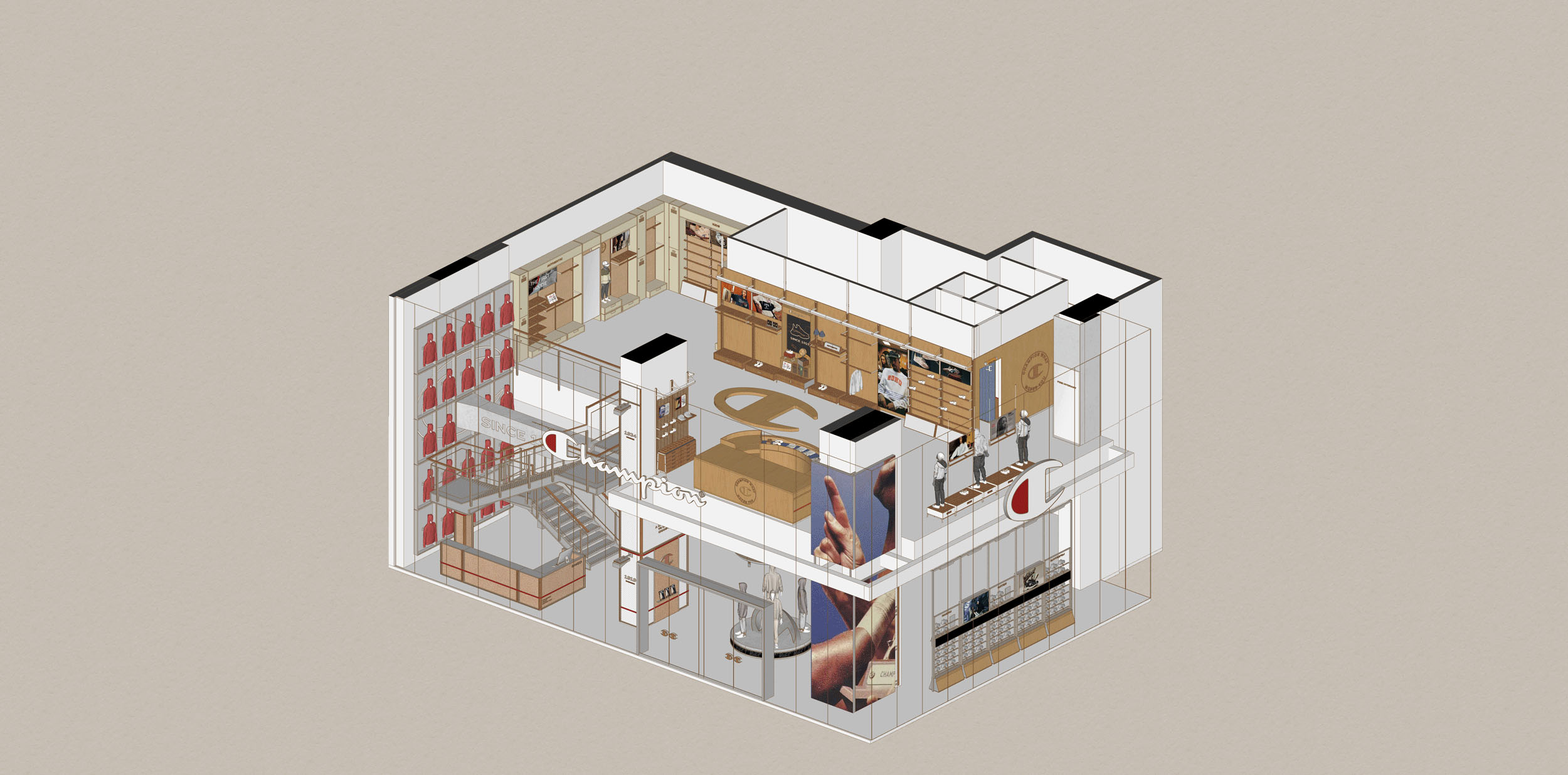 服裝店設計,服裝零售店,服裝旗艦店,旗艦店設計,商店設計,服裝店設計案例,服裝店設計方案,Champion,Champion成都旗艦店煥新升級,成都,立品設計