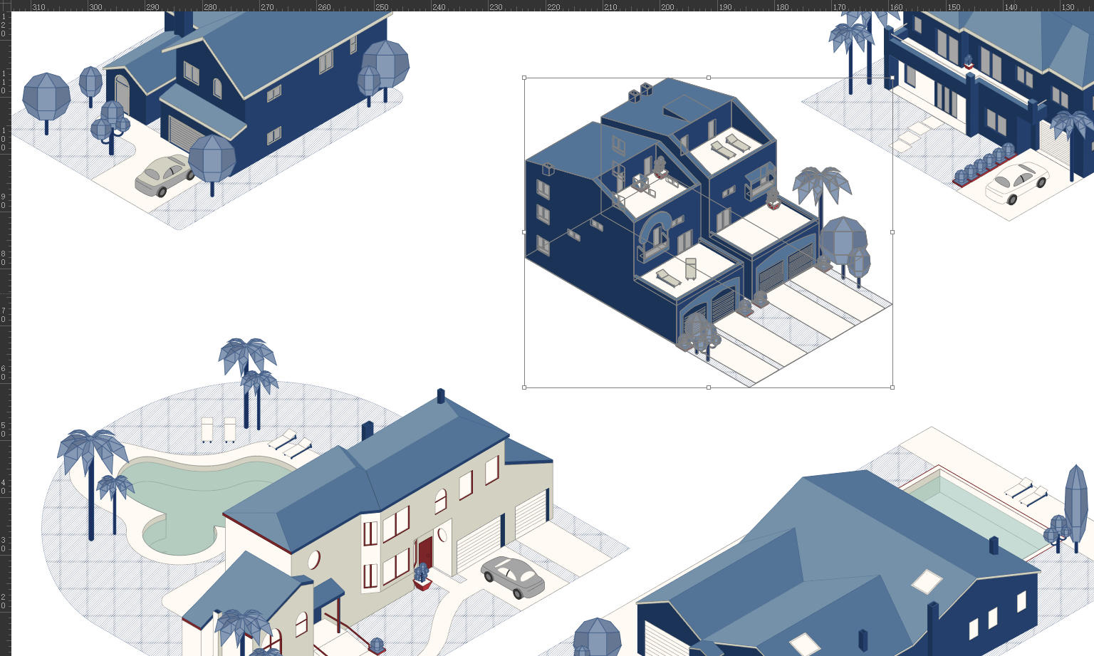 別墅,等軸測設計素材,別墅設計元素,集市模型,等軸測別墅,建築設計素材下載,別墅設計素材