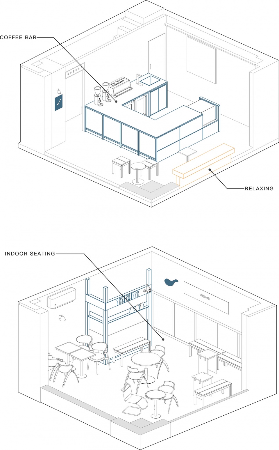 咖啡店設計,街邊咖啡店設計,小咖啡店設計,咖啡店裝修,開放式咖啡店,咖啡店設計案例,咖啡店設計方案,浙江台州一勺咖啡,浙江台州,植入設計