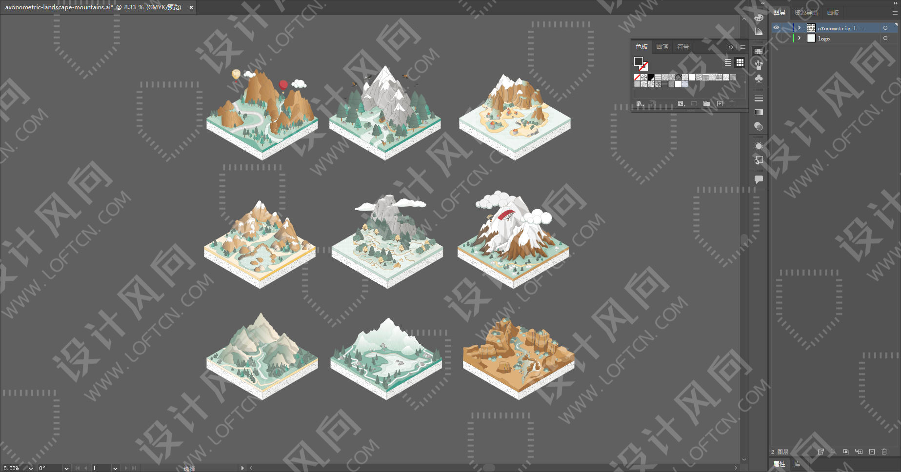 創意矢量圖集,等軸測設計素材,設計師必備創意素材,等軸測圖,設計素材,山景素材