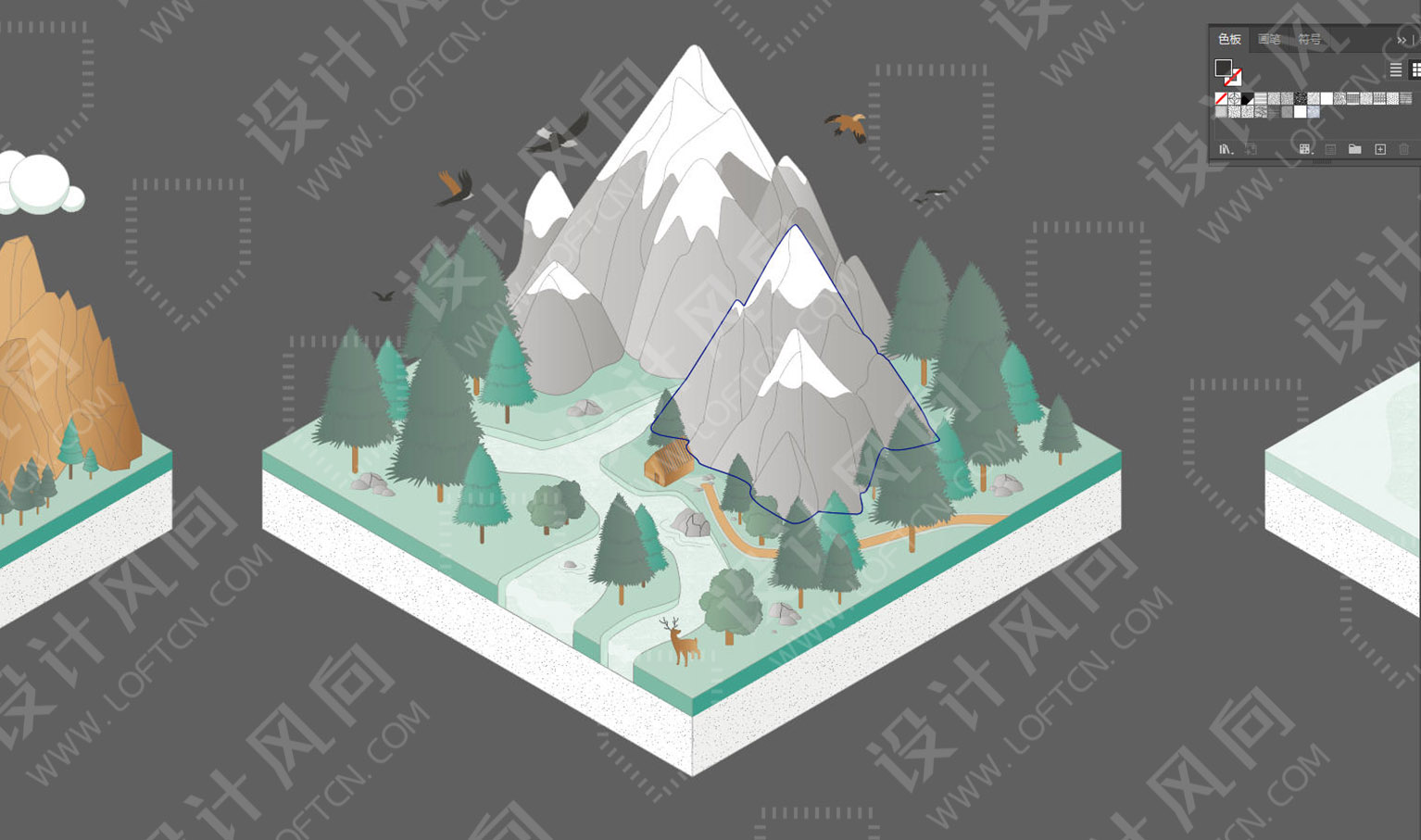 創意矢量圖集,等軸測設計素材,設計師必備創意素材,等軸測圖,設計素材,山景素材